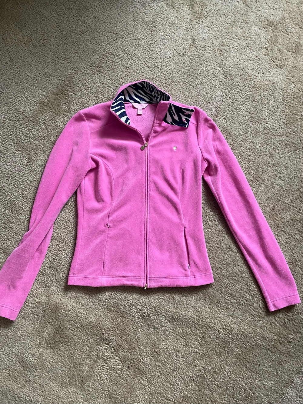 Pink Women's Full-Zip Fleece Jacket with Zebra-Accent Collar